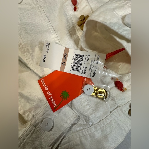 HEARTS OF PALM Womens White Button Up Floral Mimosa Time Jacket Cropped Size 12 - Picture 7 of 10